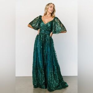 NWT Baltic Born Genevieve Glitter Maxi Dress Emerald
